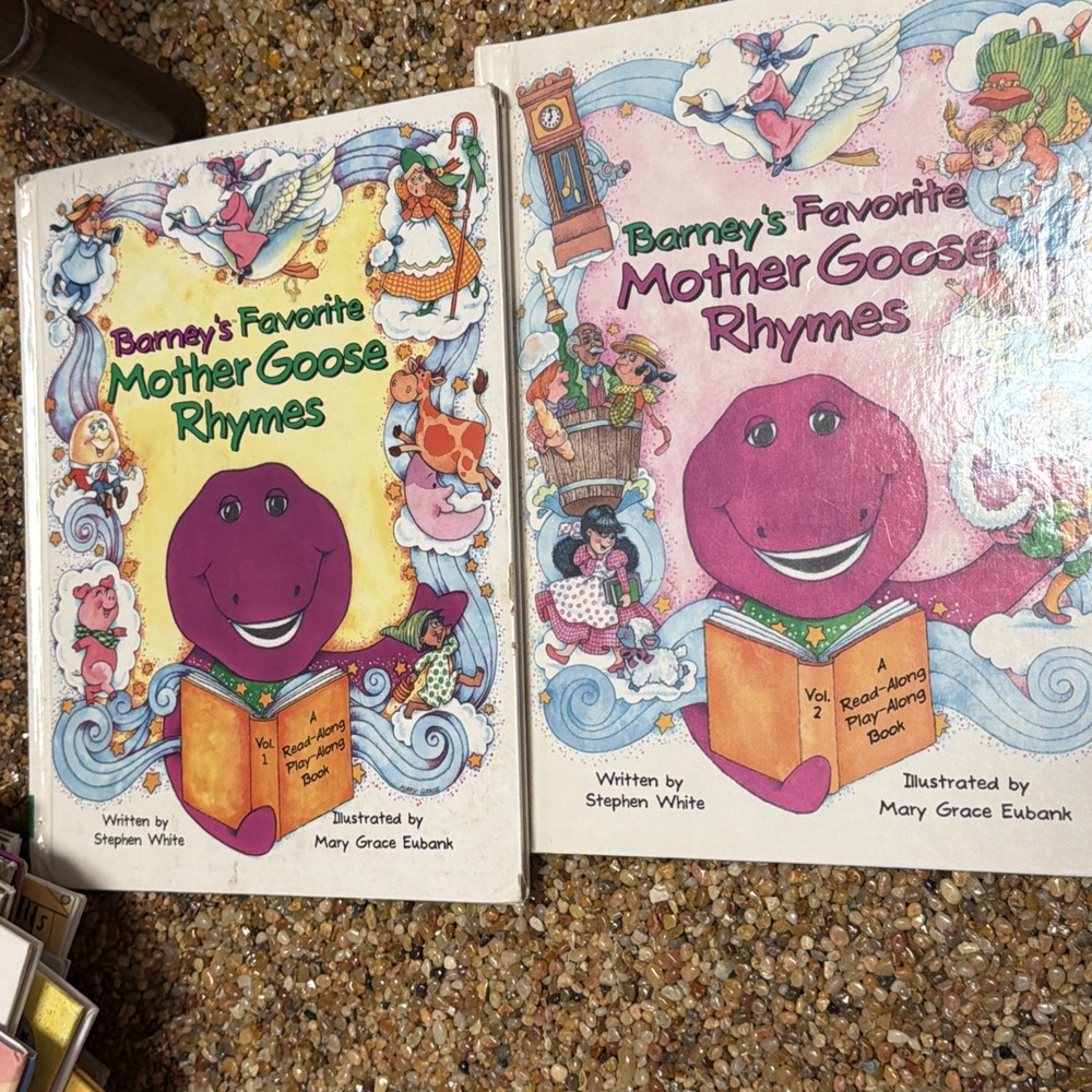 VTG 1993 Barney's Favorite Mother Goose Rhymes Volumes 1 & 2 HC Very Good RARE